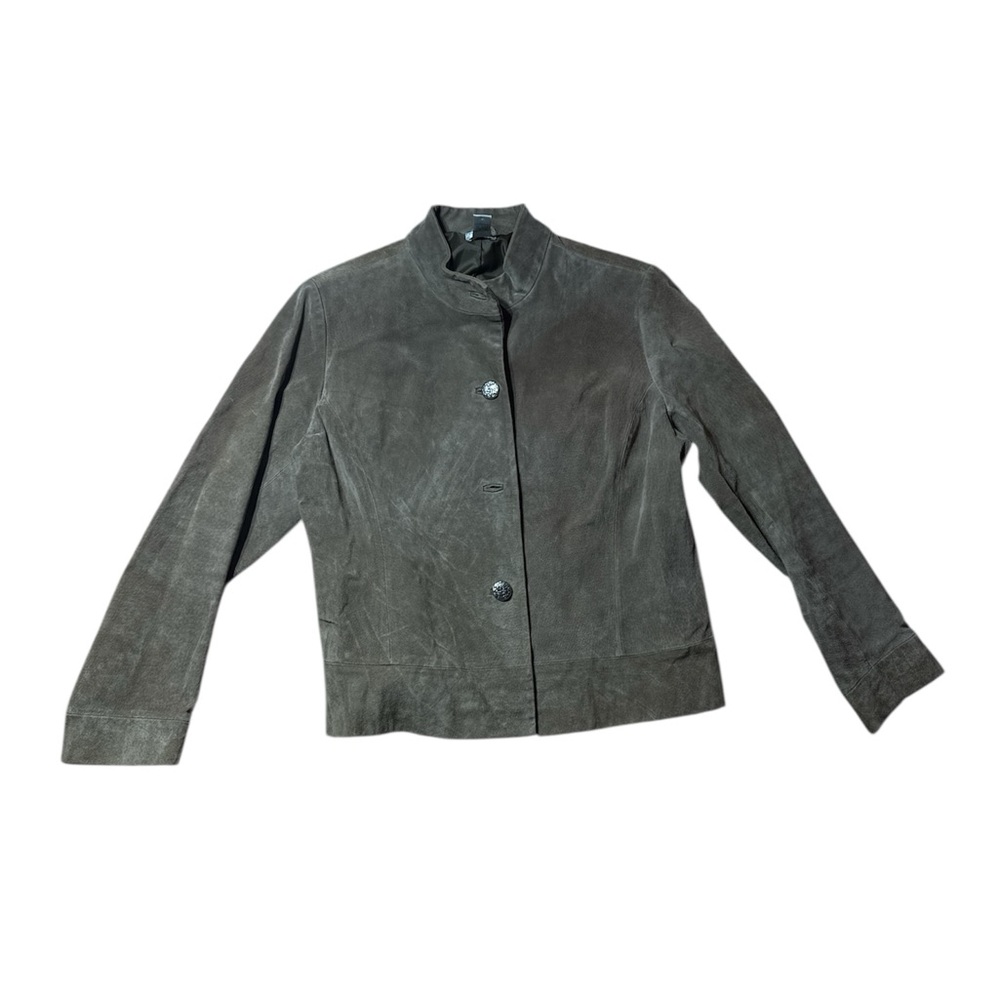Chicos Suede Leather Light Brown Tan Button Down Motto Jacket size 2